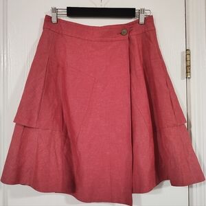 Anthropologie Postmark/Vast Wrap Skirt Silk Linen Blend Women's 6 Coral Bohemian
